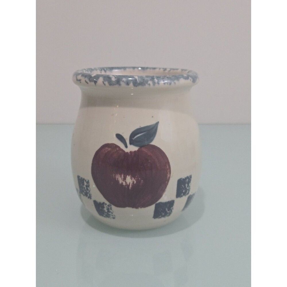 Marshall Pottery Apple Crock Small Utensil Holder Texas Stoneware Vintage Signed
